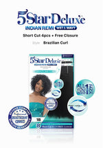 5 STAR 100% HUMAN INDIAN REMY HAIR,WET & WAVY, BRAZILAIN CURL 8", 4PC + FREE CLOSURE  (5DIBZ) - STARCURLS.COM