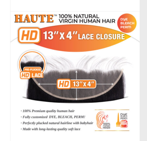 HAUTE 100% VIRGIN HUMAN HAIR , HD 13" X 4" Straight  Frontal Closure (HG030)