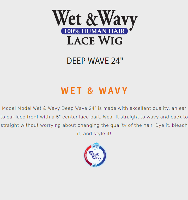 MODEL MODEL 100% HUMAN WET & WAVY, 5" Center PART LACE WIG - DEEP WAVE 24" (WQND4)