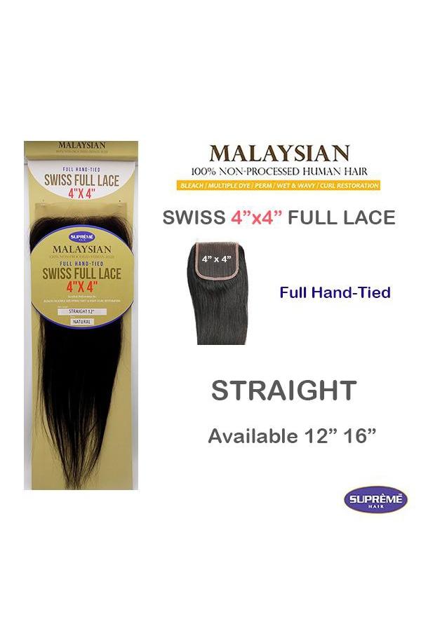 100% HUMAN HAIR- MALAYSIAN SWISS FULL LACE 4" x 4" CLOSURE - STRAIGHT 12" - STARCURLS.COM 