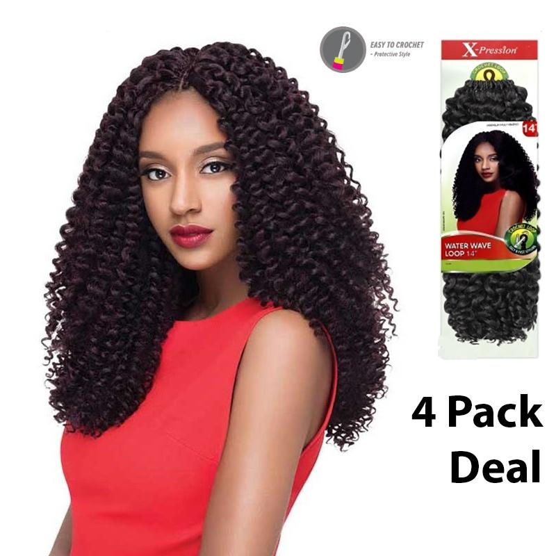 OUTRE X-PRESSION CROCHET BRAID - WATER WAVE LOOP 14" -  4 PACK DEAL - STARCURLS.COM 